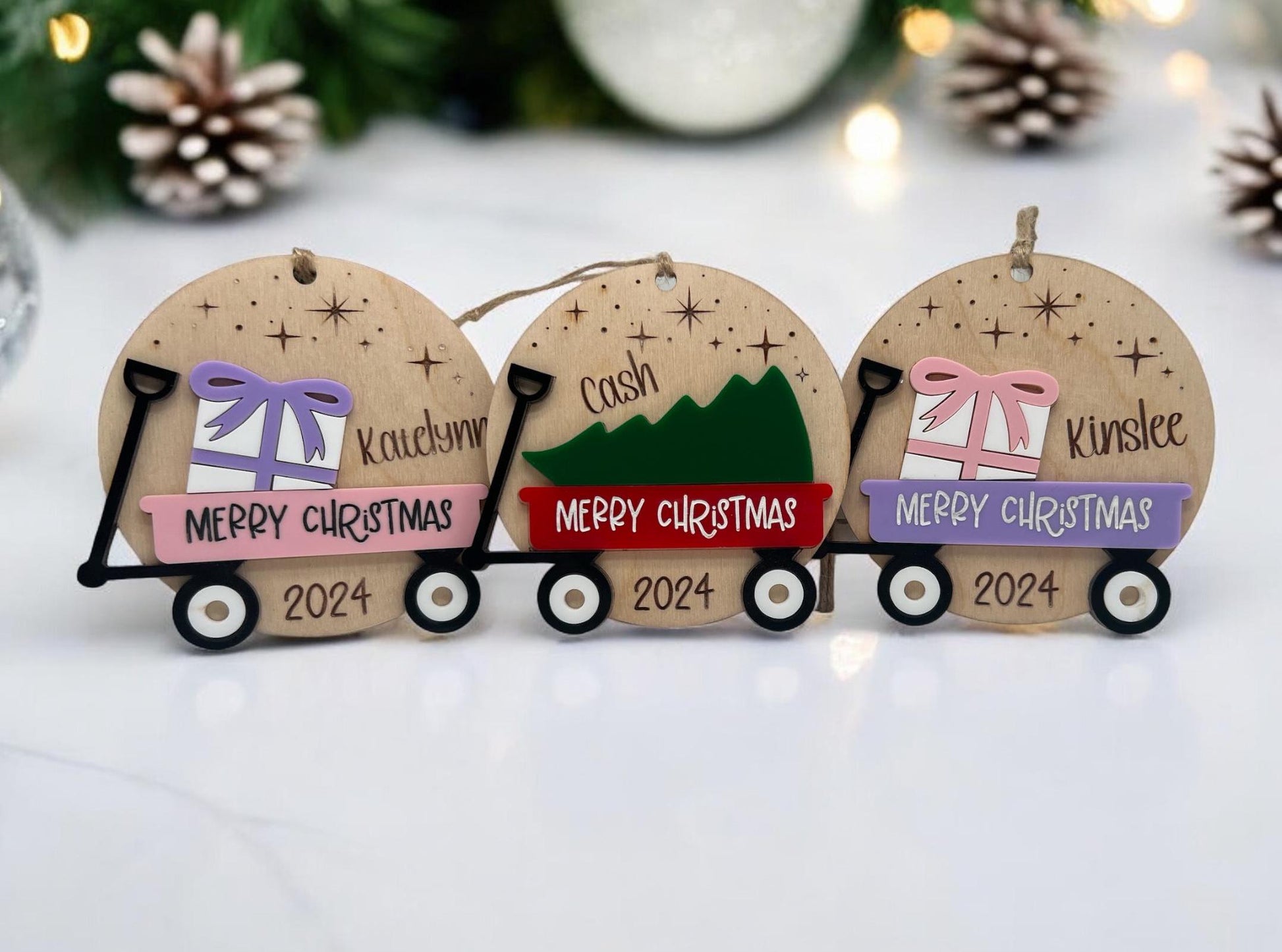 Custom Child's Wagon Ornament, Baby's First Christmas Ornament, Christmas Tree Ornament, Gift for Mom/Dad/Child, Kids Christmas Tree Gift