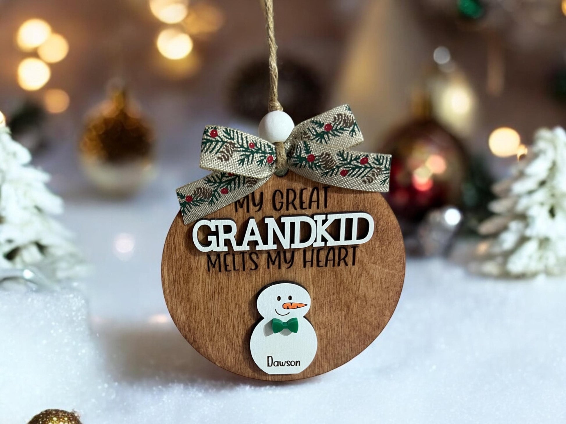 Great Grandkids Melt My/Our Heart Custom Snowman Ornament, Grandkids Ornament, Gift for Grandparents,Grandparent keepsake 2024