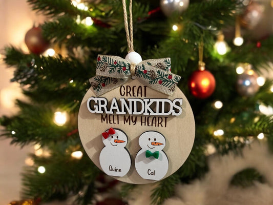 Great Grandkids Melt My/Our Heart Custom Snowman Ornament, Grandkids Ornament, Gift for Grandparents,Grandparent keepsake 2024