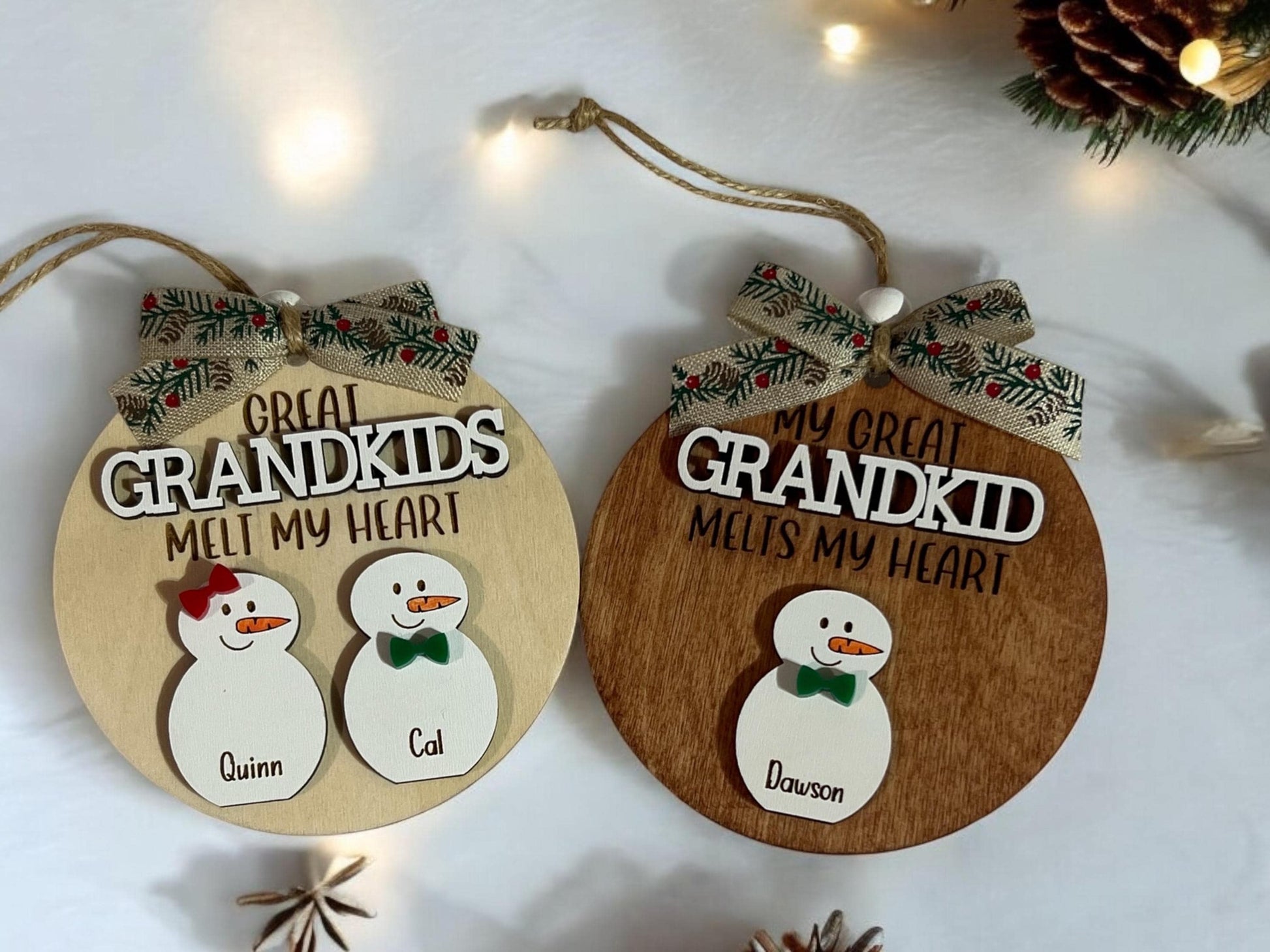 Great Grandkids Melt My/Our Heart Custom Snowman Ornament, Grandkids Ornament, Gift for Grandparents,Grandparent keepsake 2024