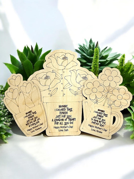 Personalized DIY Wooden Floral Bouquet Magnet or Easel Display, Gift for Mom/Dad/Grandparents, Mother's Day, Father's Day, DIY Mother's Day