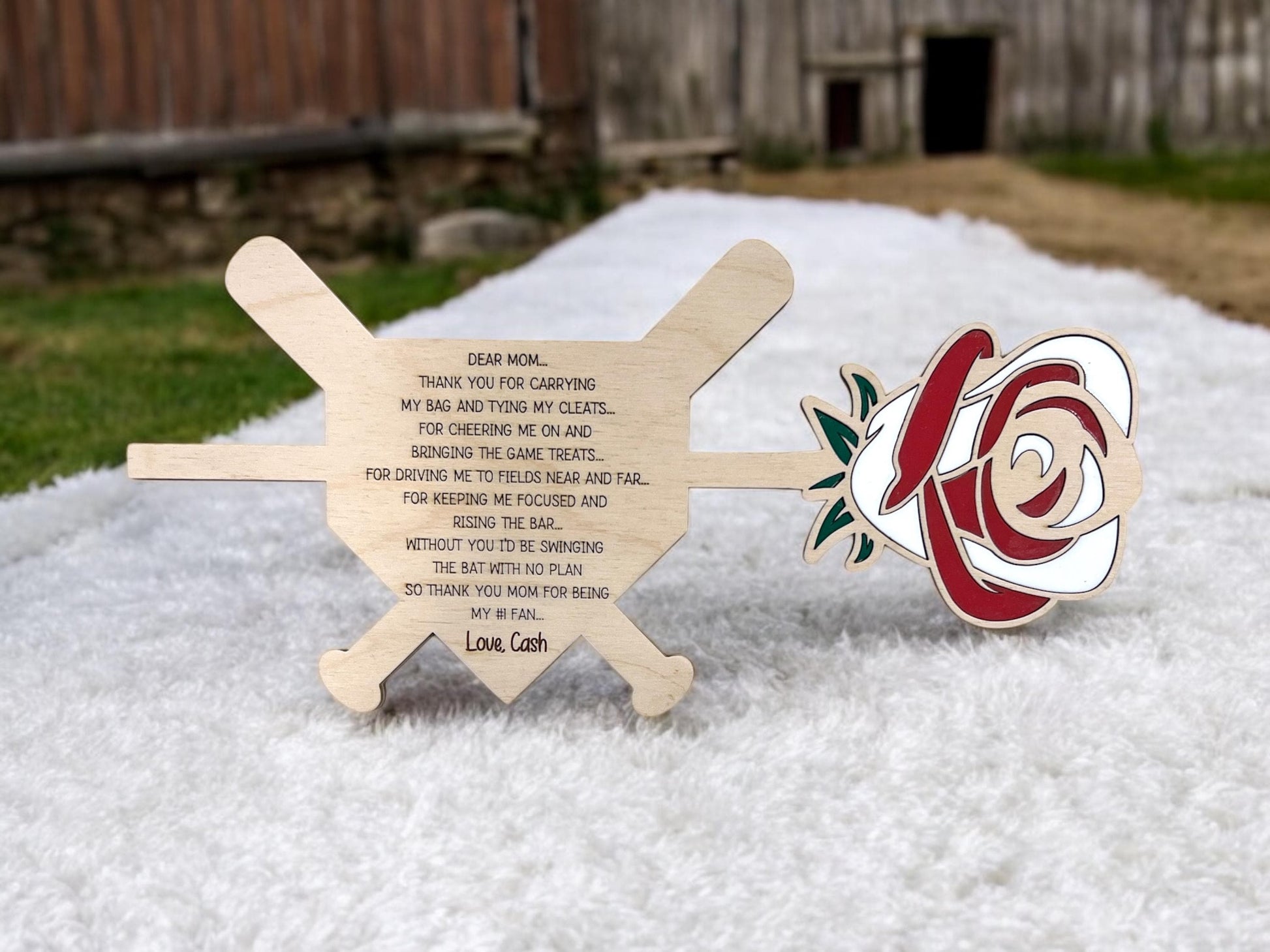 Personalized Wood Baseball Rose, Unique Gift for Parents, Baseball Gift Ideas, Gift for Her, Gift for Him, Baseball Plate and Rose, Keepsake