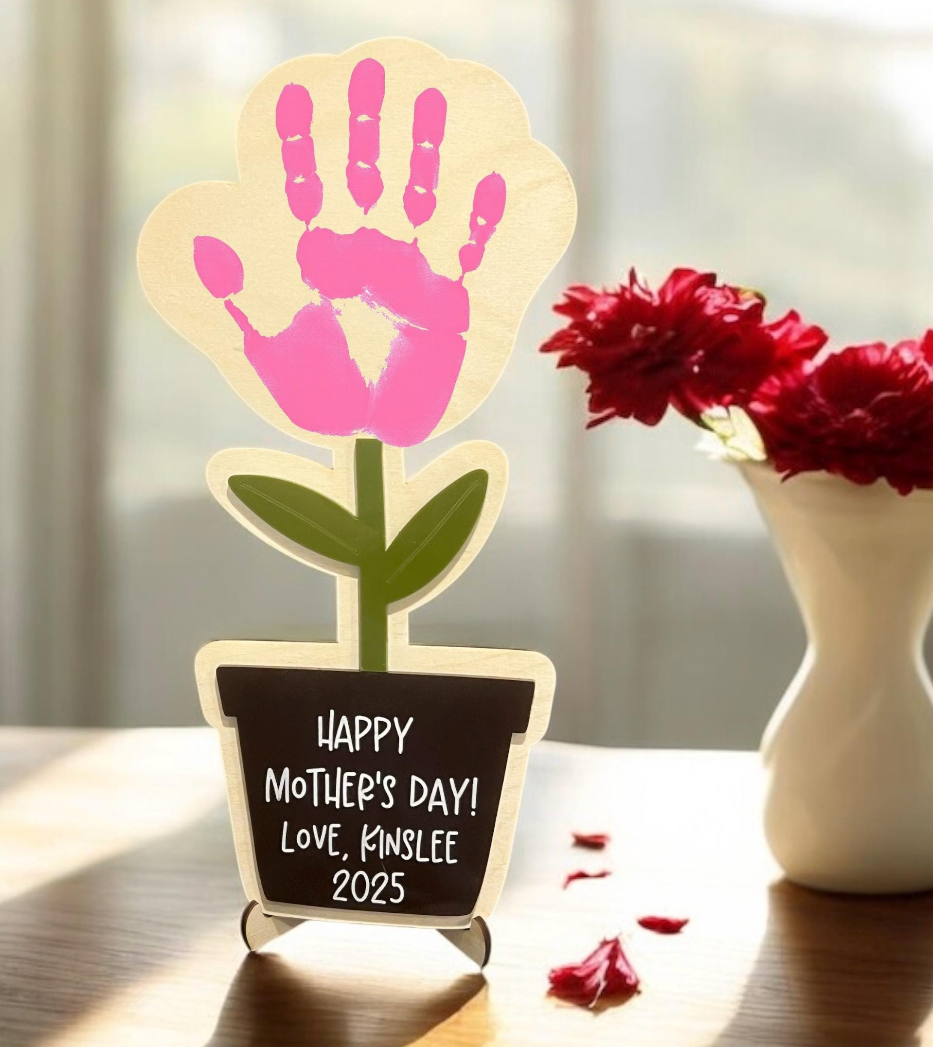 Personalized Flowerpot Handprint Sign, Mother's Day/Father's Day Sign, Gift for Grandparents, Baby Shower Keepsake, Teacher's Gift