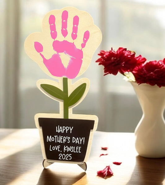 Personalized Flowerpot Handprint Sign, Mother's Day/Father's Day Sign, Gift for Grandparents, Baby Shower Keepsake, Teacher's Gift