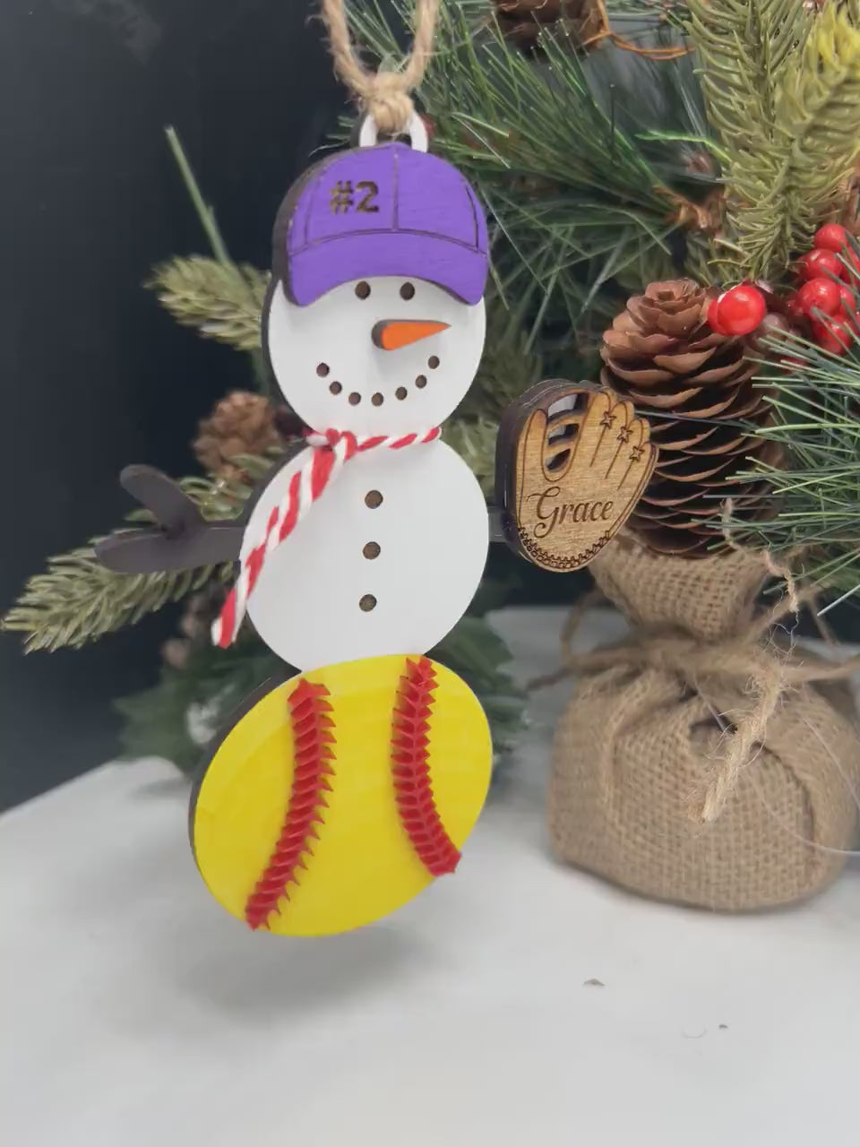 Personalized Softball Snowman Ornament, Gift for Coach, Softball Gift, Softball Ornament, Christmas Tree Decor, Snowman Ornament, Coach/kids