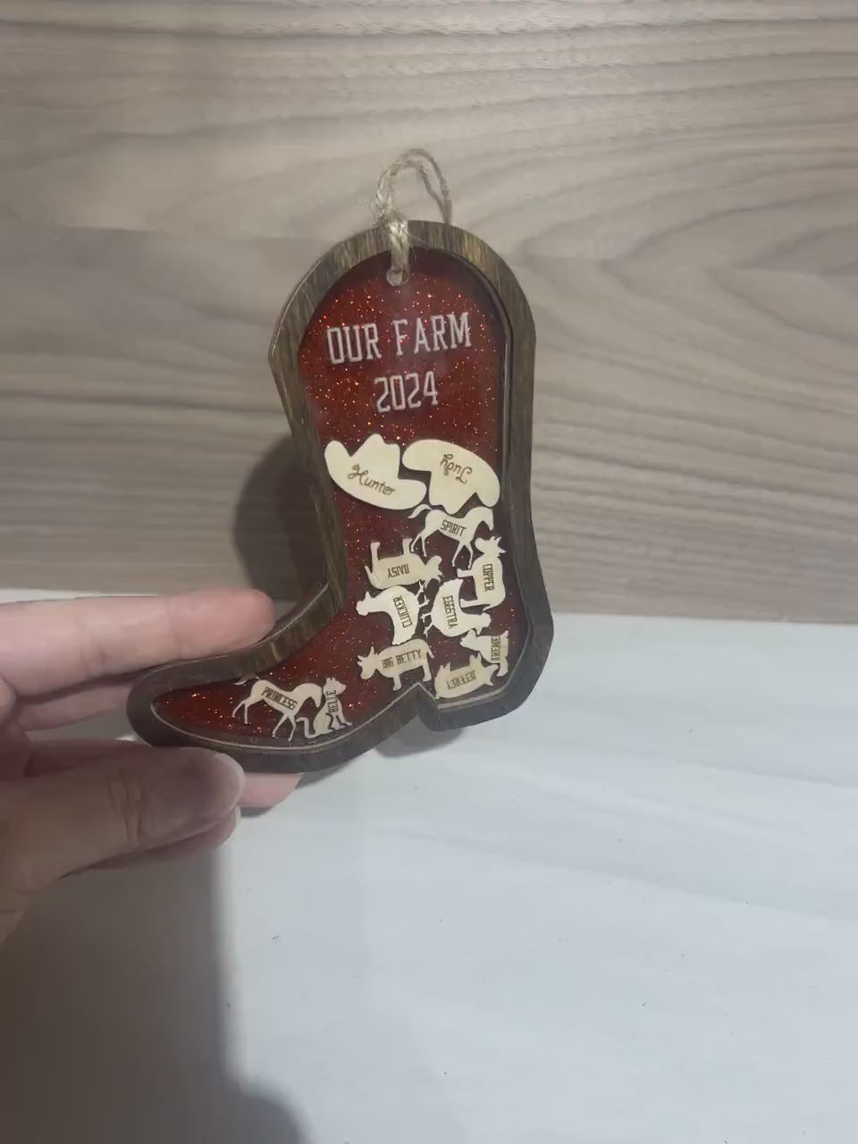 Personalized Shaker Boot Ornament, Family Name Gifts, Christmas Animal Ornament, Cowboy Hat Ornament, Western Ornament, Car Decor, Farm Gift