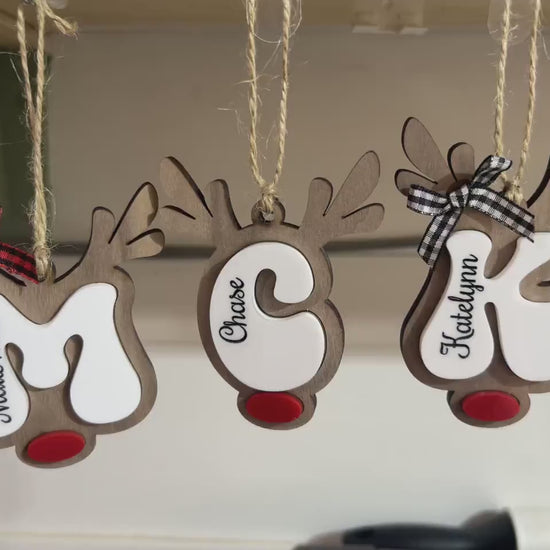 Personalized Reindeer Letter Ornament, Santa Reindeer, Monogram Name Christmas Ornament, Family ornament, Christmas Tree Decor, Stocking Tag