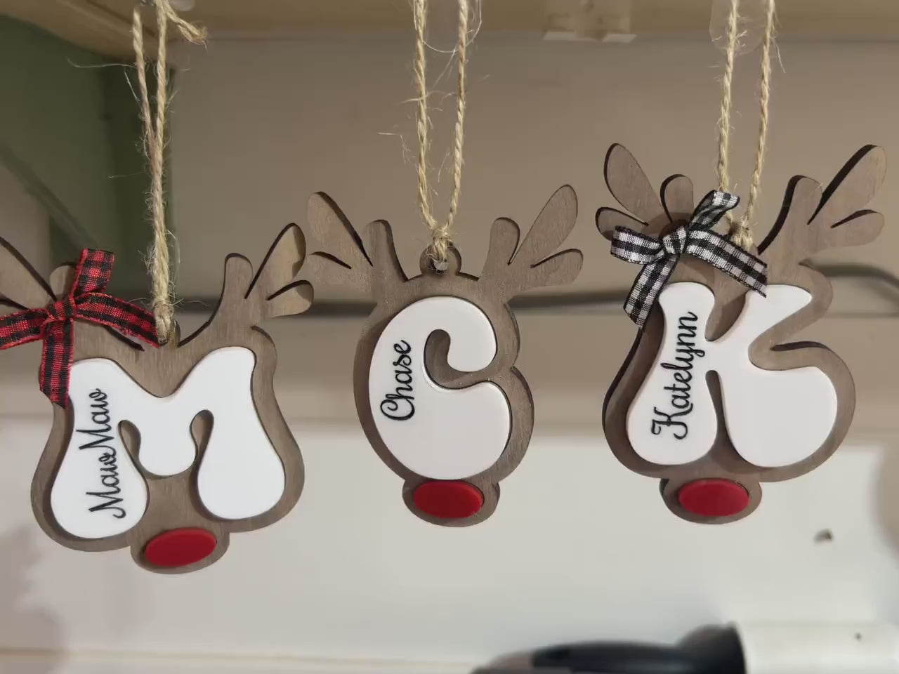 Personalized Reindeer Letter Ornament, Santa Reindeer, Monogram Name Christmas Ornament, Family ornament, Christmas Tree Decor, Stocking Tag