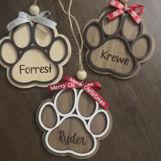 Personalized Paw Print Ornament, Pet Name Ornament, Dog Ornament, Engraved Paw Ornament, Pet Keepsake, Custom Pet Lover Gift,Christmas Decor