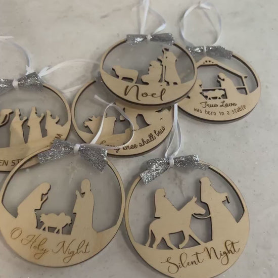 Nativity Ornament Set with Personalized Box, Christmas Ornament Set, Christmas Tree Decor, Custom Christmas Wooden Ornaments, Farmhouse Gift