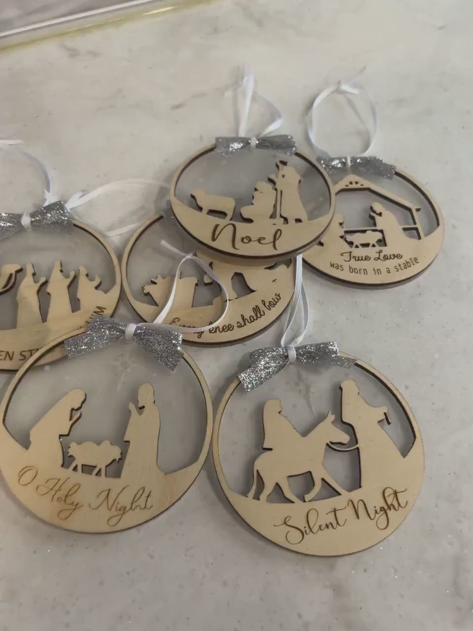 Nativity Ornament Set with Personalized Box, Christmas Ornament Set, Christmas Tree Decor, Custom Christmas Wooden Ornaments, Farmhouse Gift