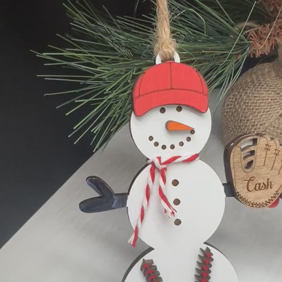 Personalized Baseball Snowman Ornament, Gift for Coach, Softball Gift, Baseball Ornament, Christmas Tree Decor, Snowman Ornament, Coach/kids