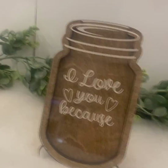 Mason Jar with Wooden Hearts Valentines, Anniversary Gift