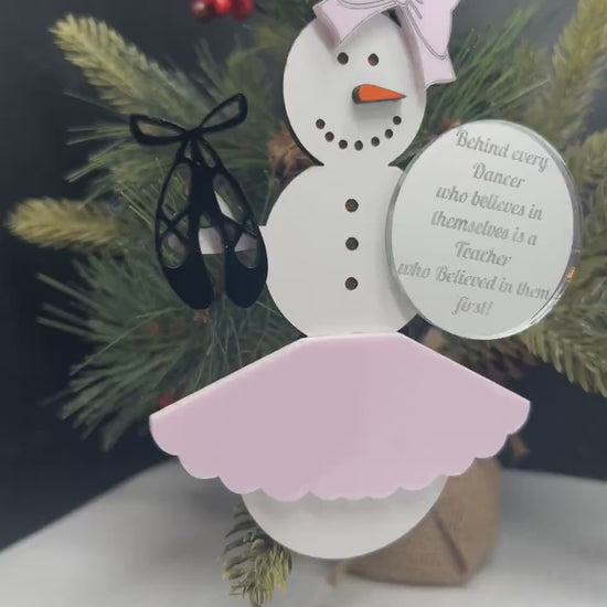 Ballet/Dancer Teacher Snowman Ornament, Teacher Ornament, Christmas Ornament, Gift for Her, Gift for Teacher, Personalized Ballet Teacher