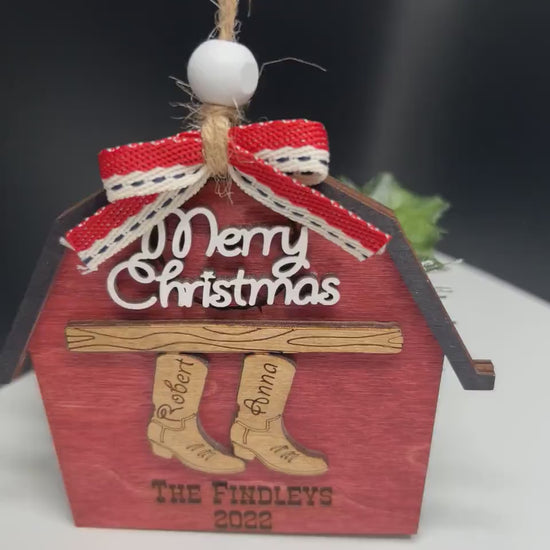 Personalized Boot/Barn Ornament, Farm Ornament, Custom Family Ornament, Christmas Ornament, Personalized Stocking Ornament, Family Name Gift