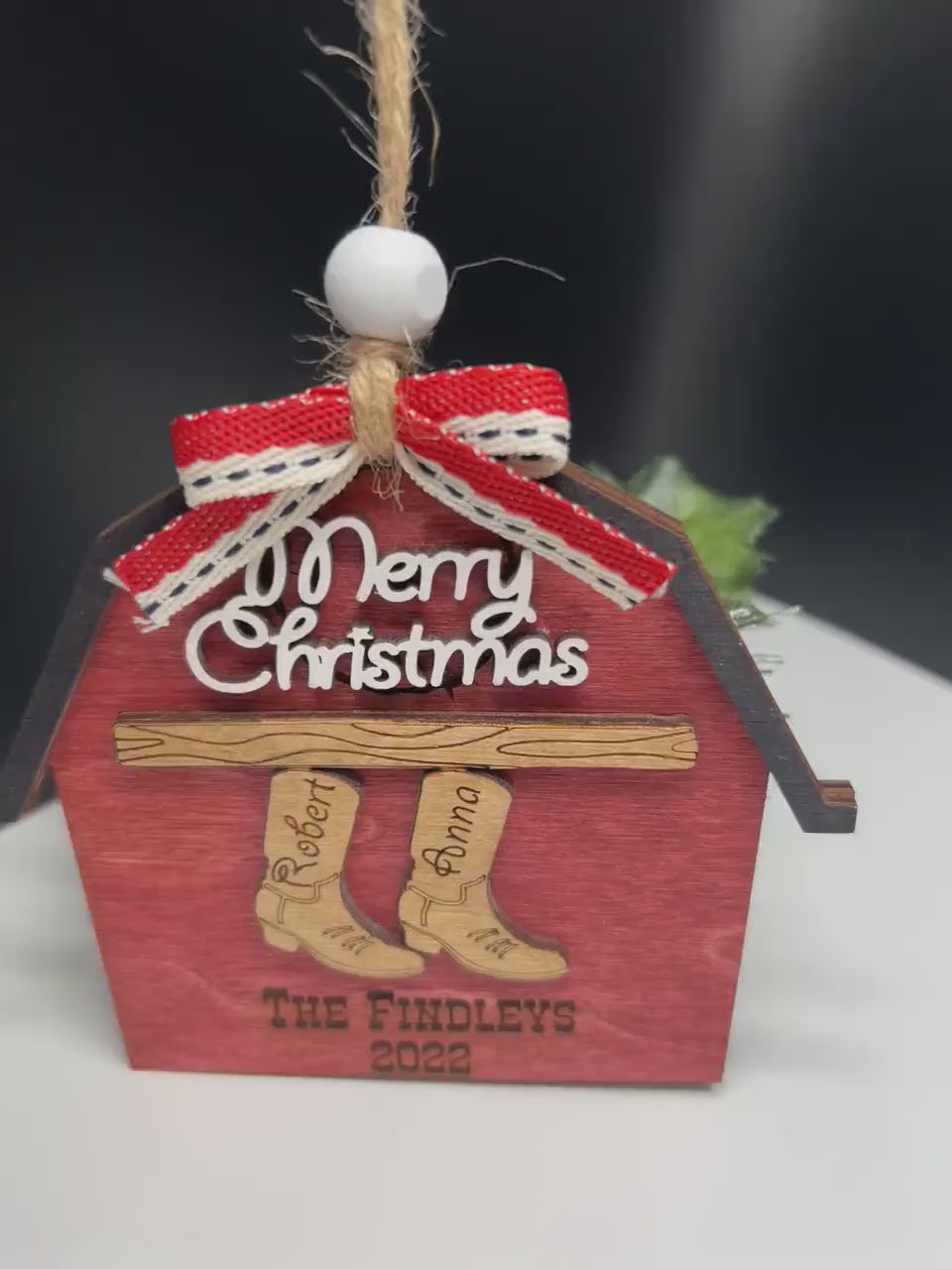 Personalized Boot/Barn Ornament, Farm Ornament, Custom Family Ornament, Christmas Ornament, Personalized Stocking Ornament, Family Name Gift
