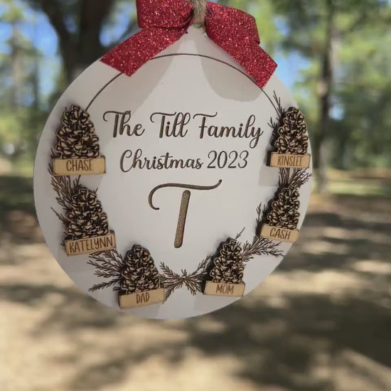 Personalized Family Pinecone Ornament, Custom Initial Name Ornament, Christmas 2024 Ornament, Family Ornaments, Custom Wooden Ornament Gifts