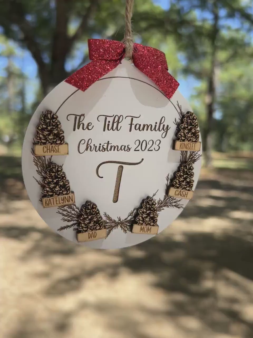 Personalized Family Pinecone Ornament, Custom Initial Name Ornament, Christmas 2024 Ornament, Family Ornaments, Custom Wooden Ornament Gifts
