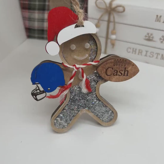 Personalized Football Gingerbread Man Ornament, Sports Christmas Ornament Tree Decor, Gift for Son/Daughter/Coach, Football Ornament/Gift