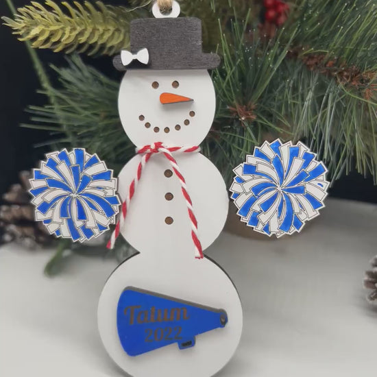 Personalized Cheerleading Snowman Ornament, Christmas Snowman Ornament, Sports Ornament, Gift for Coach/kids, Cheer Gift, Custom Cheer Gift