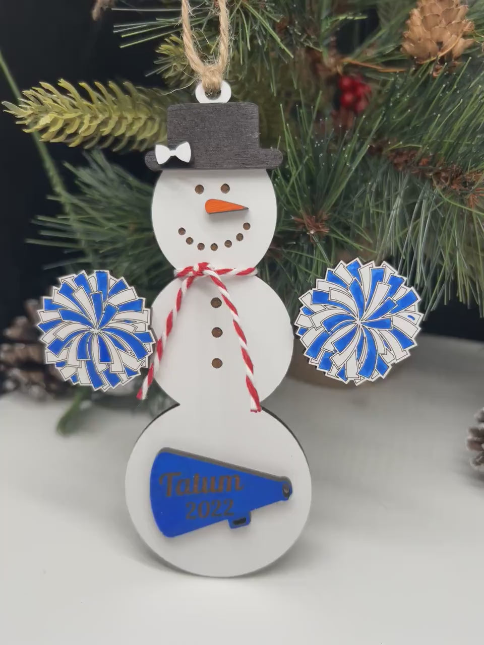 Personalized Cheerleading Snowman Ornament, Christmas Snowman Ornament, Sports Ornament, Gift for Coach/kids, Cheer Gift, Custom Cheer Gift