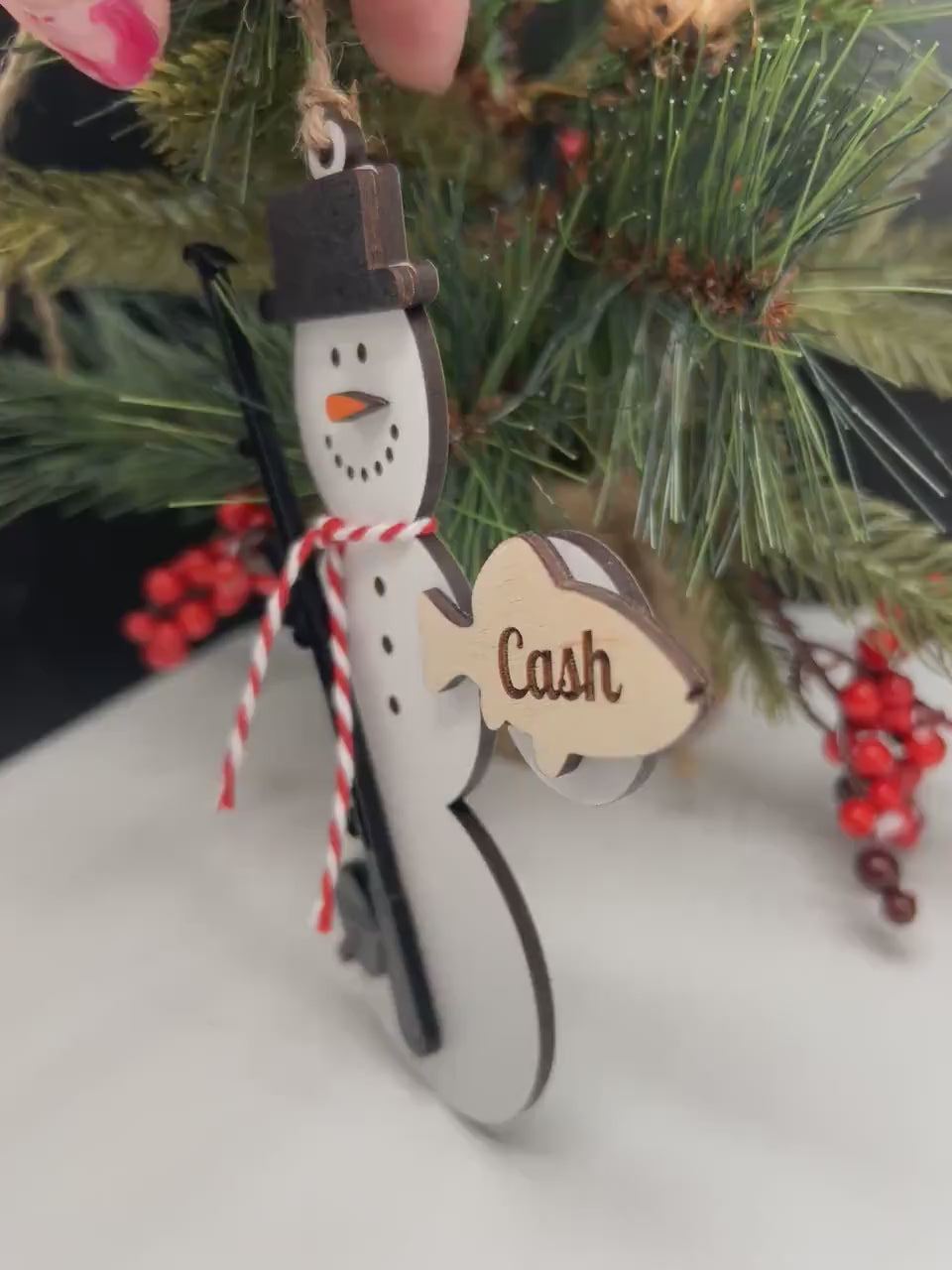 Personalized Fishing Snowman Ornament, Kids Christmas Ornament, Fishing Ornament, Gift for him, Fishing Gift, Sports Ornament, Holiday Decor