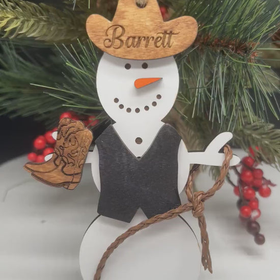 Personalized Cowboy/Cowgirl Snowman Ornament, Cowboy Ornament, Cowgirl Ornament, Snowman Ornament, Gift for Him, Gift for Her, Gift for Kids