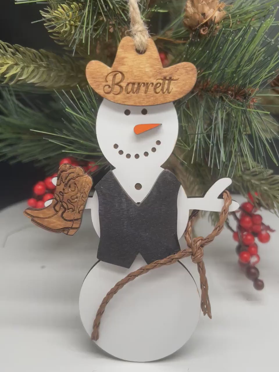 Personalized Cowboy/Cowgirl Snowman Ornament, Cowboy Ornament, Cowgirl Ornament, Snowman Ornament, Gift for Him, Gift for Her, Gift for Kids