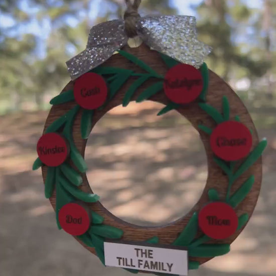 Wreath Family Christmas Ornament, 2023 Custom Family Name Ornament, Christmas Ornament, Wooden Christmas Ornament, Grandparents Ornament