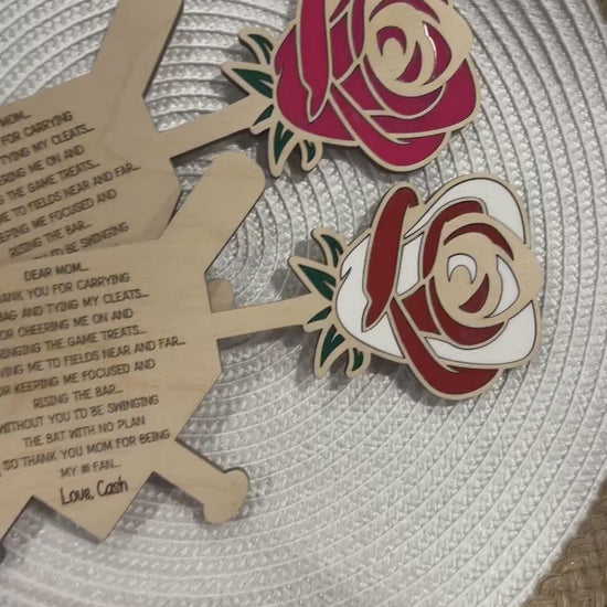 Personalized Wood Baseball Rose, Unique Gift for Parents, Baseball Gift Ideas, Gift for Her, Gift for Him, Baseball Plate and Rose, Keepsake