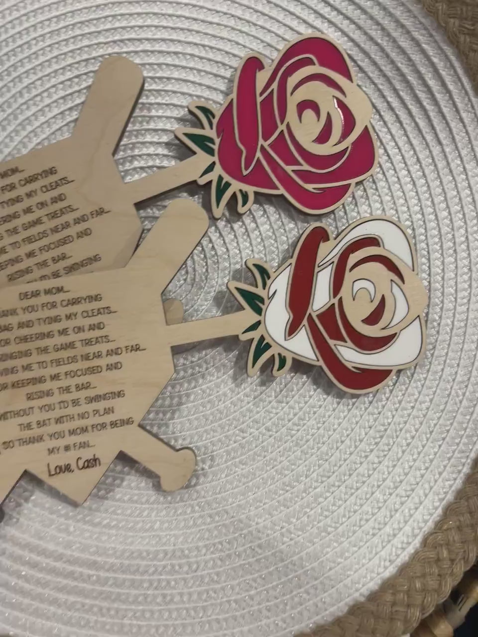 Personalized Wood Baseball Rose, Unique Gift for Parents, Baseball Gift Ideas, Gift for Her, Gift for Him, Baseball Plate and Rose, Keepsake